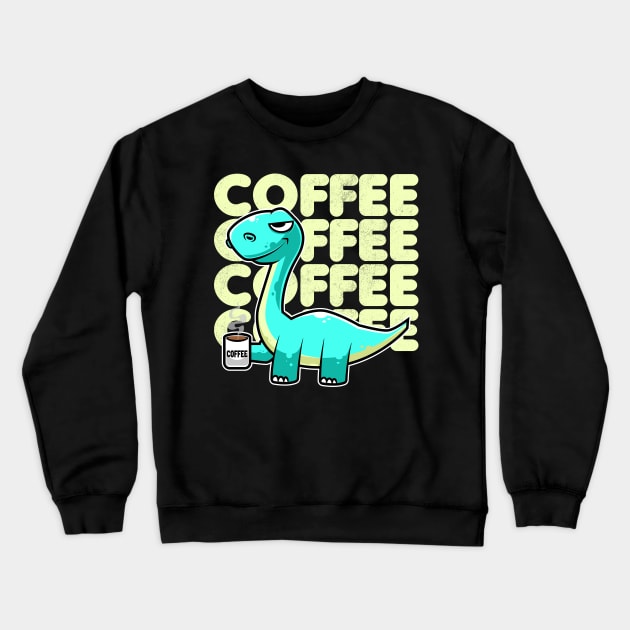 Cute Dinosaur Drinking Coffee Kawaii Neko Anime design Crewneck Sweatshirt by theodoros20